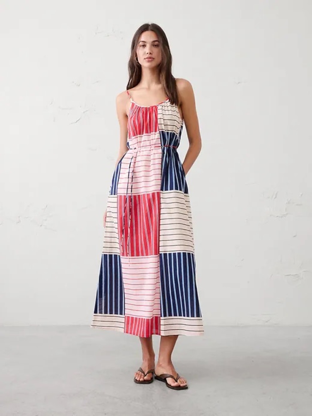 Banana Republic S Navy Red Striped Patchwork Maxi Dress